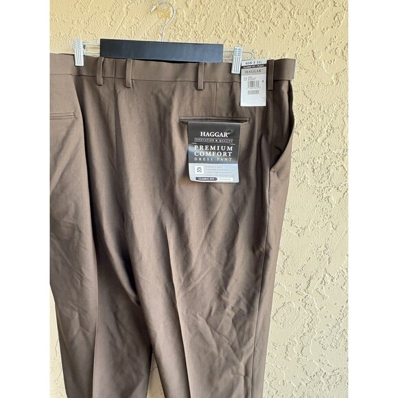 Haggar Big & Tall 46W - 32L Mens Pants NWT Stretch 203 Dark Chocolate Pleated - Picture 5 of 8